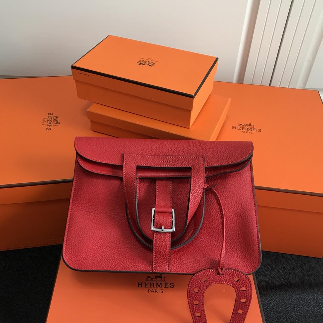 Hermes Halzan 31cm Swift Calfskin Bag Red