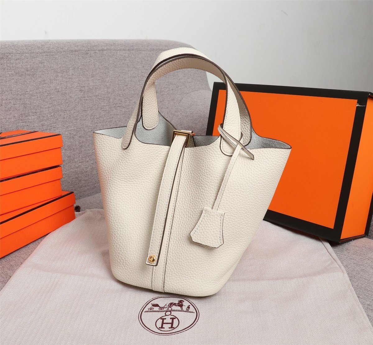 Replica Hermes Picotin Lock Bag 18cm and 22cm White with Gold Hardware