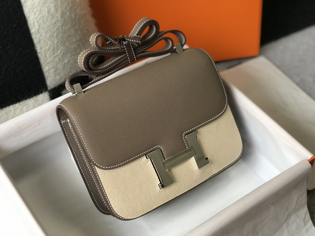 Replica Hermes Constance Bag Epsom Leather Gray Wiht White Gold 19cm and 23cm