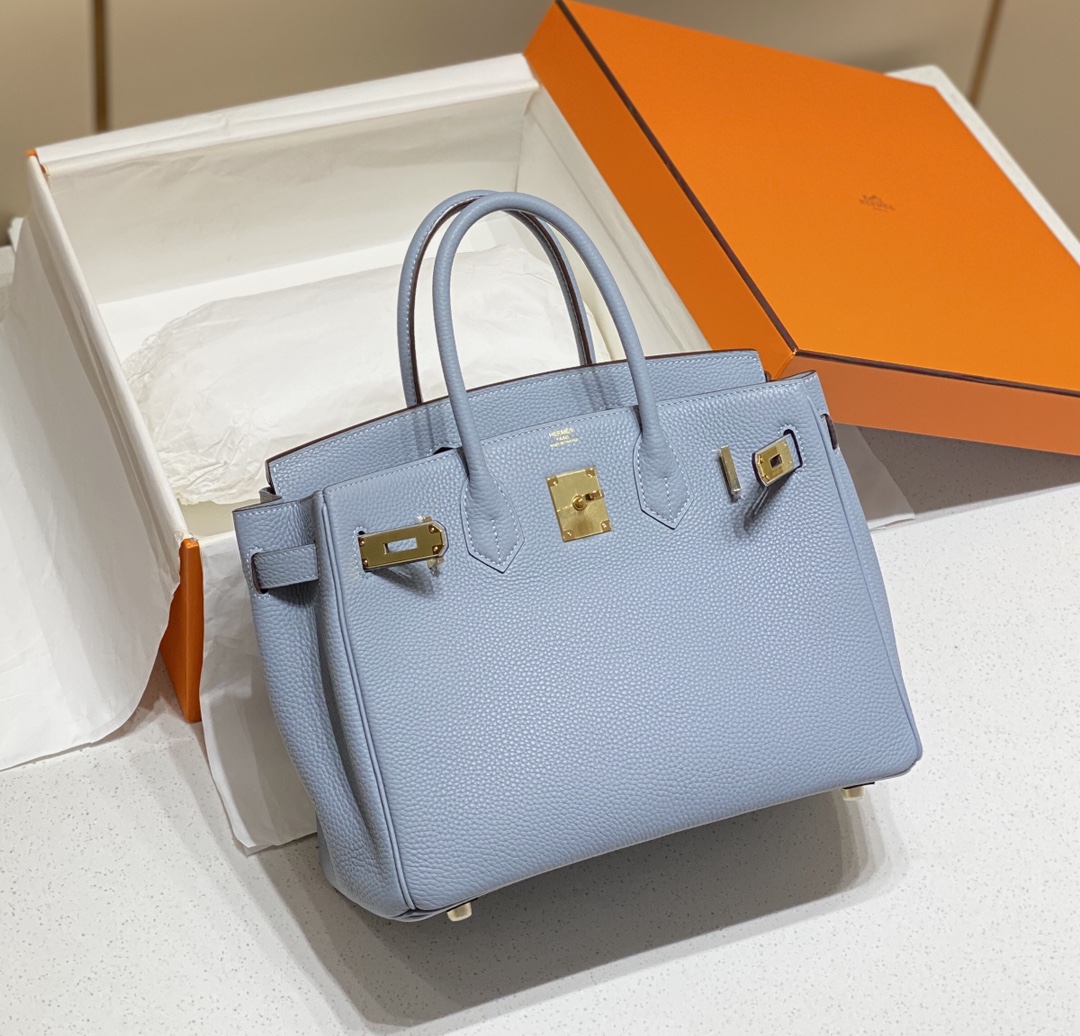 Hermes Birkin 30CM 35CM Togo Leather Milkshake Flax Blue With Gold