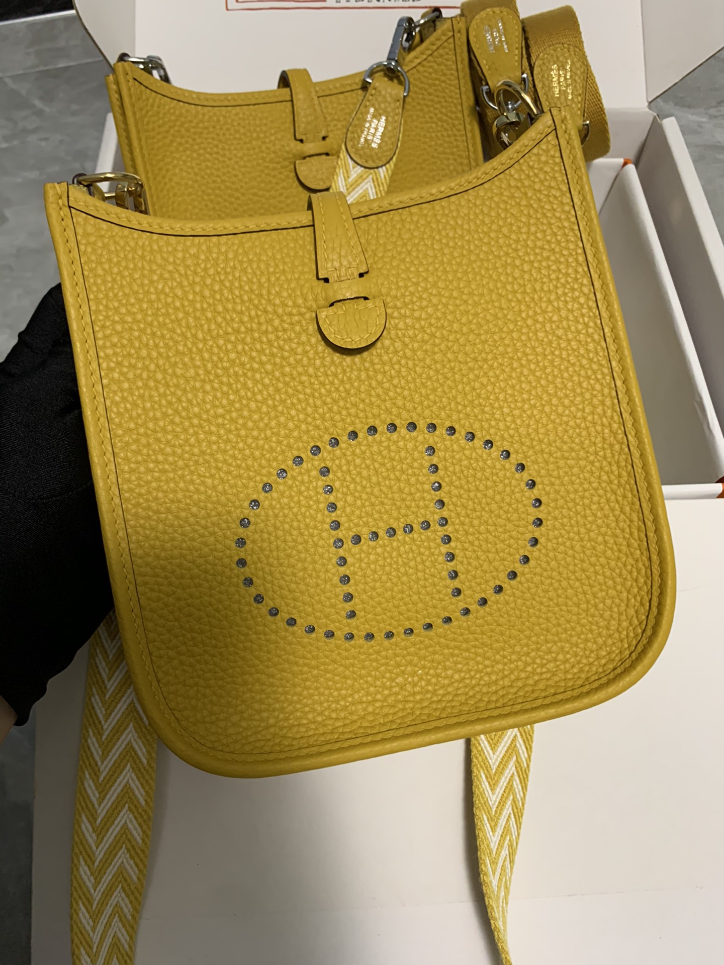 Replica Hermes Evelyne Mini Bag 17cm Original Togo Leather Yellow-1
