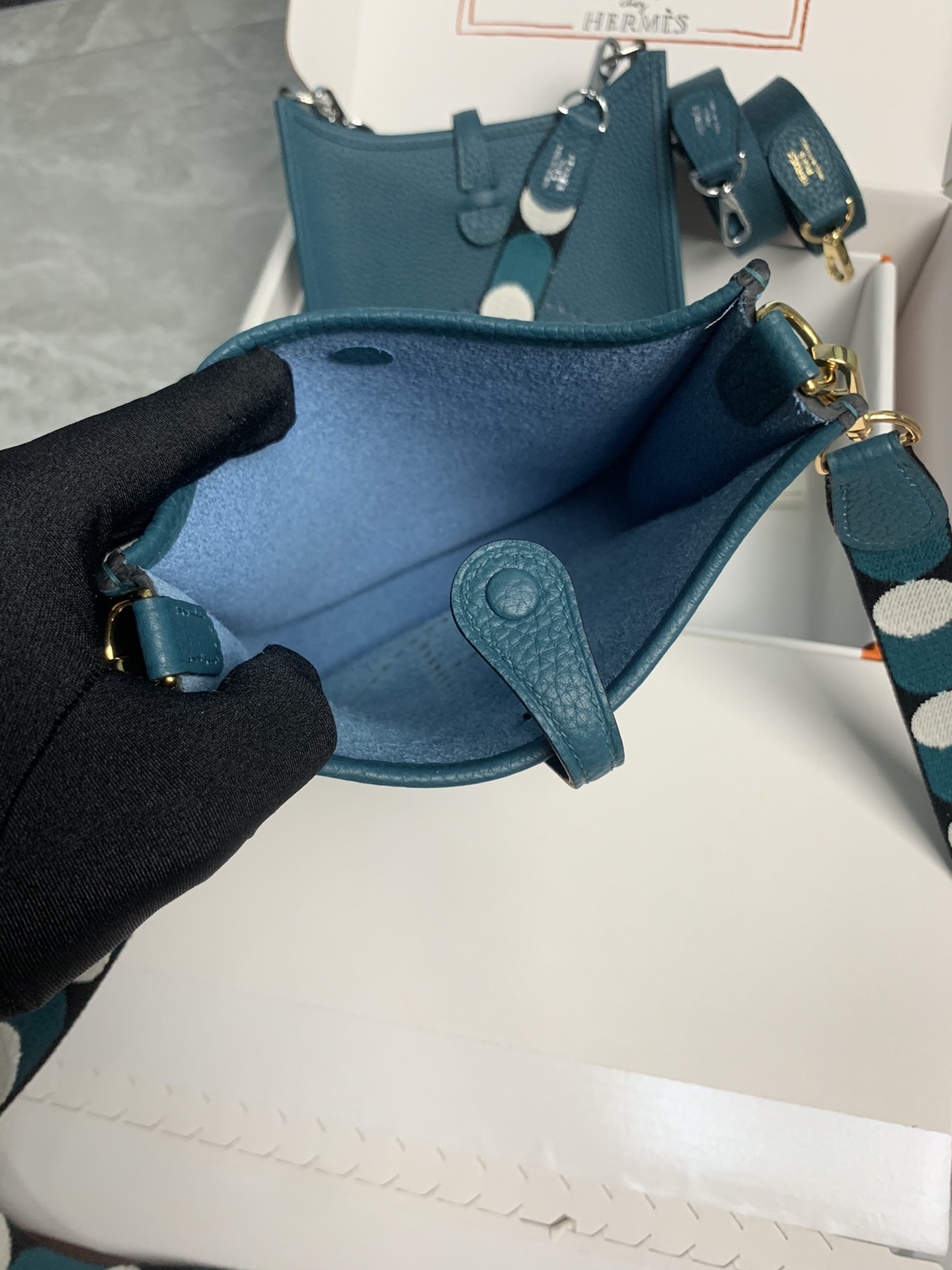 Replica Hermes Evelyne Mini Bag 17cm Original Togo Leather Blue-1