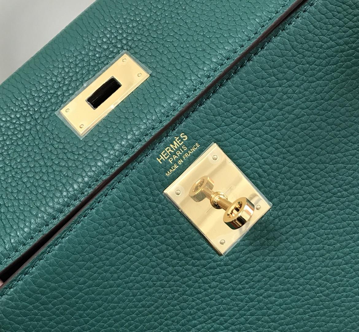 Hermes 25cm Kelly Bag Togo Leather Handbag Aqua Green