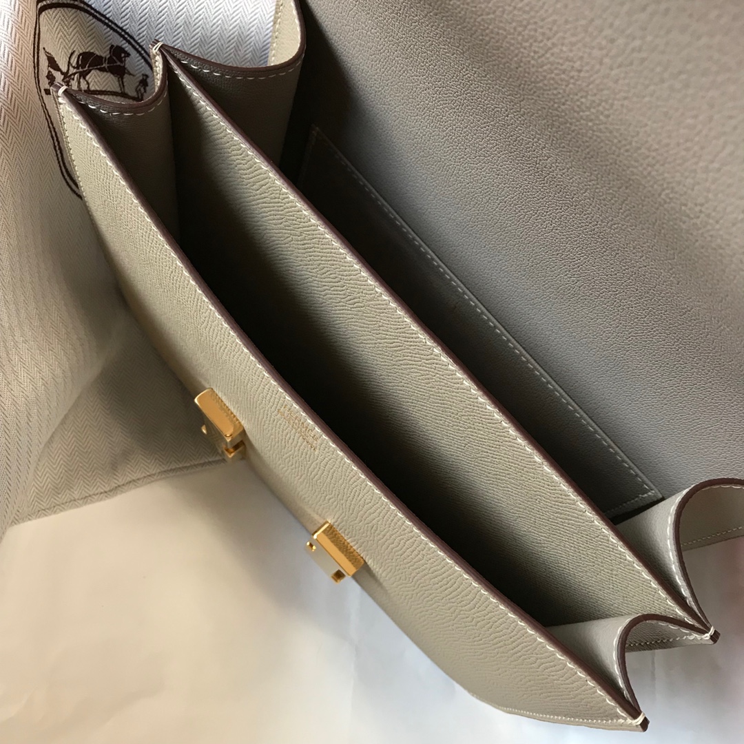 Replica Hermes Constance Bag Epsom Leather Light Gray Wiht Gold 19cm and 23cm