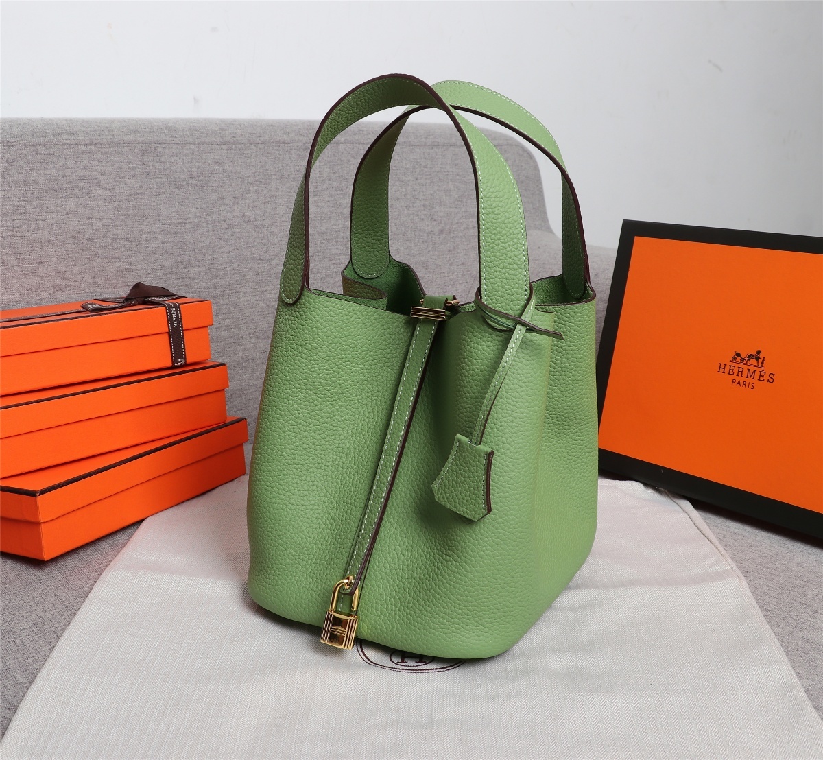 Replica Hermes Picotin Lock Bag 18cm and 22cm Green with Gold Hardware