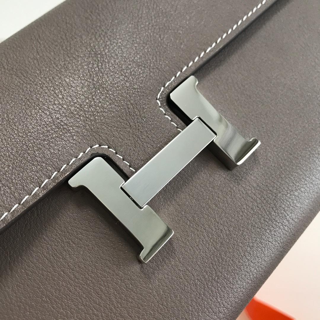 Top Replica HERMES Constance Long Wallet Gris Asphalt Epsom Grey with Silver-Tone Metal