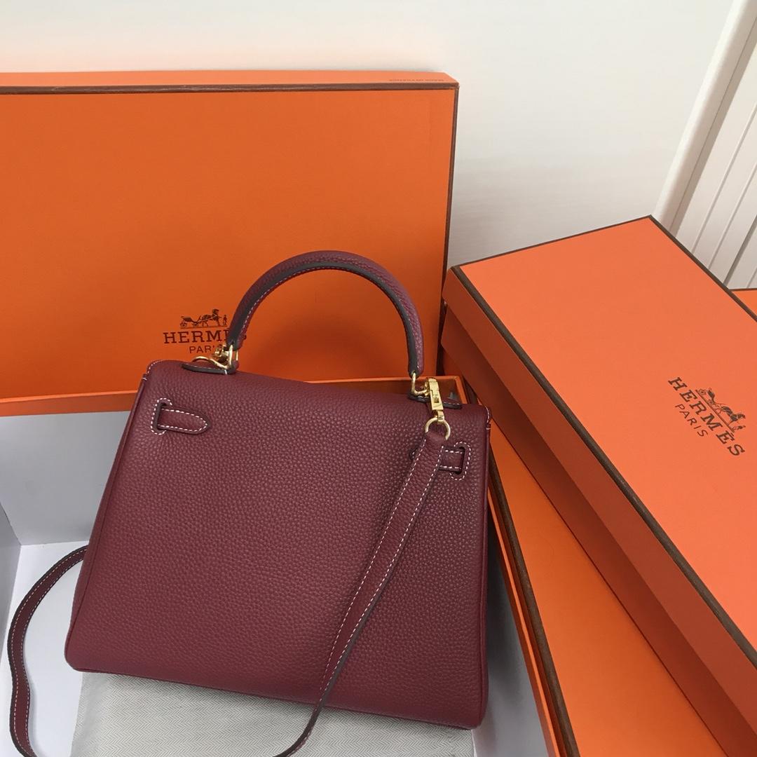 Hermes 25cm Kelly Bag Togo Leather Handbag Dark Red