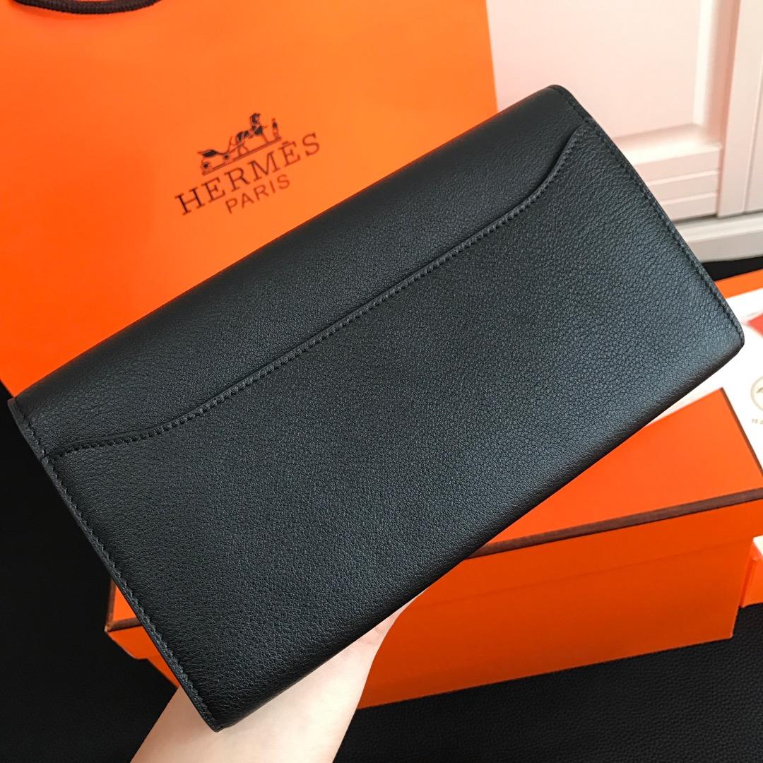 Top Replica HERMES Constance Long Wallet Gris Asphalt Epsom Black with Silver-Tone Metal