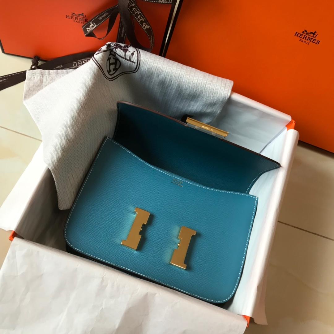 Original Copy Hermes Constance Shoulder Bag Light Blue With Gold 23cm and 18cm