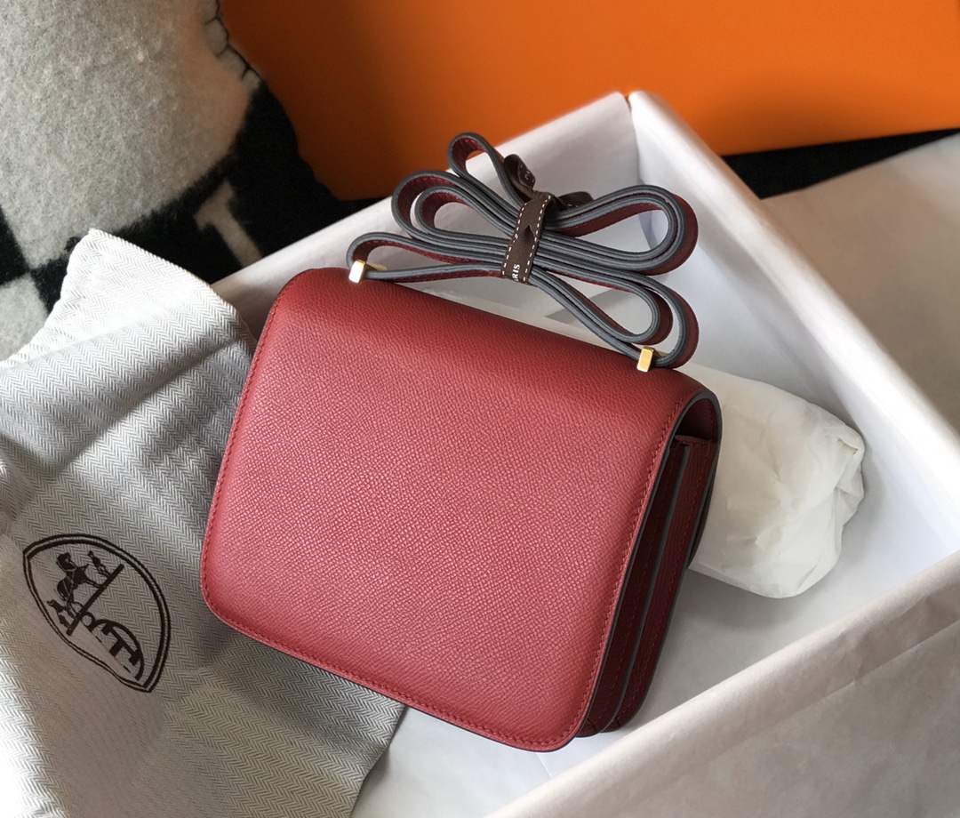 Replica Hermes Constance Bag Epsom Dark Red Lipstick Wiht Gold 19cm and 23cm