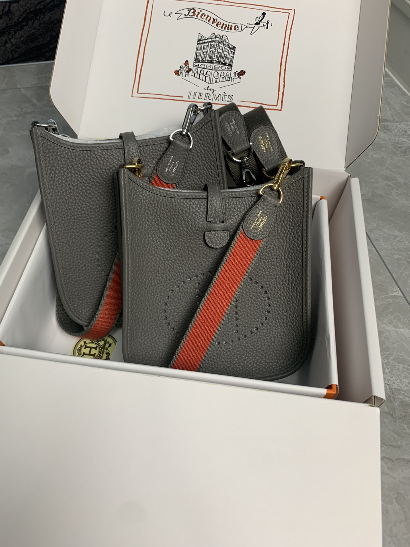 Replica Hermes Evelyne Mini Bag 17cm Original Togo Leather Grey