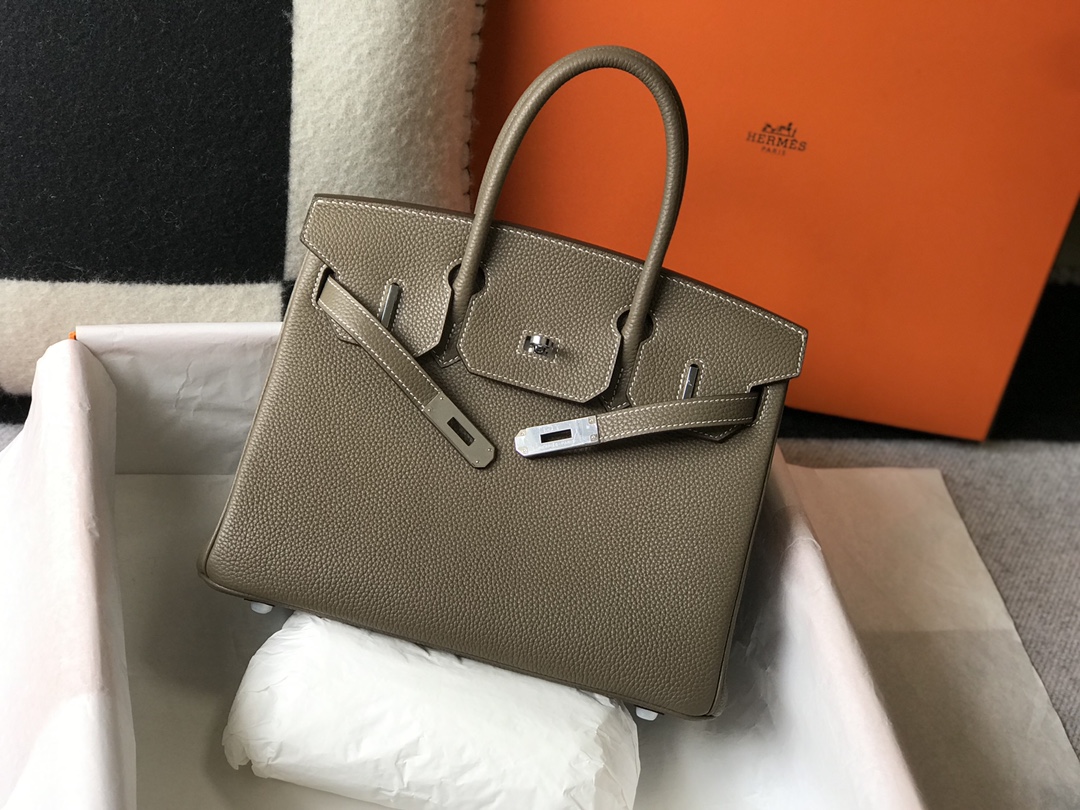 Hermes Birkin 30CM 35CM Togo Leather Elephant Grey With Silver