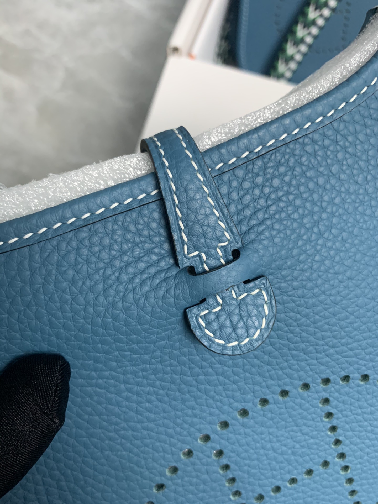 Replica Hermes Evelyne Mini Bag 17cm Original Togo Leather Light Blue