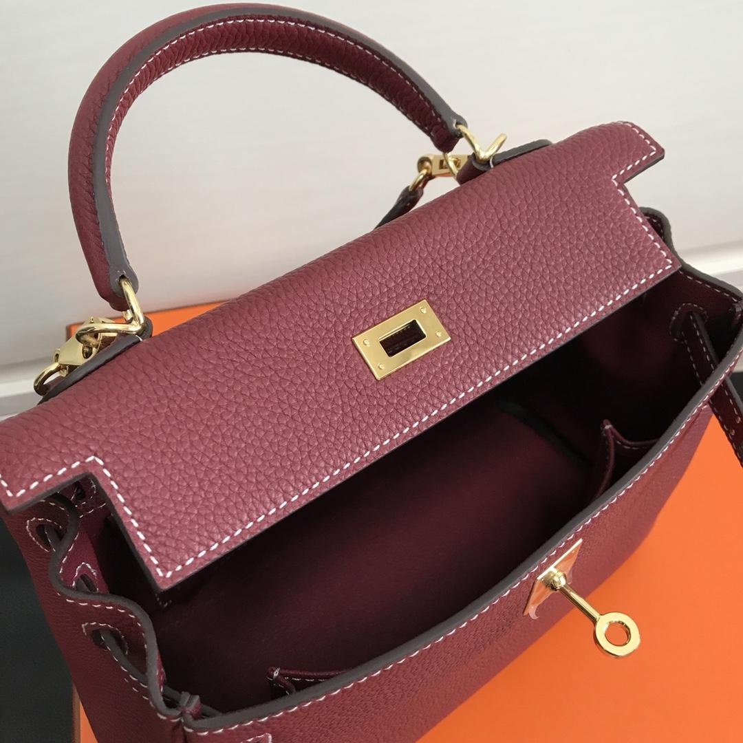 Hermes 25cm Kelly Bag Togo Leather Handbag Dark Red