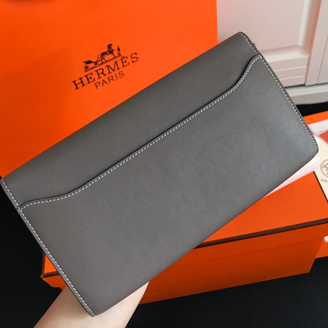 Top Replica HERMES Constance Long Wallet Gris Asphalt Epsom Grey with Silver-Tone Metal