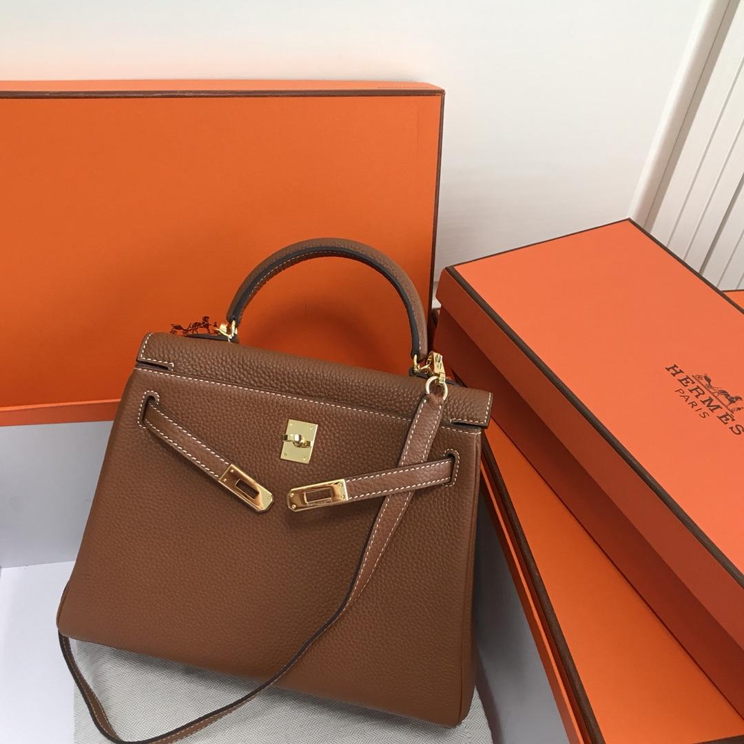 Hermes 25cm Kelly Bag Togo Leather Handbag Coffee