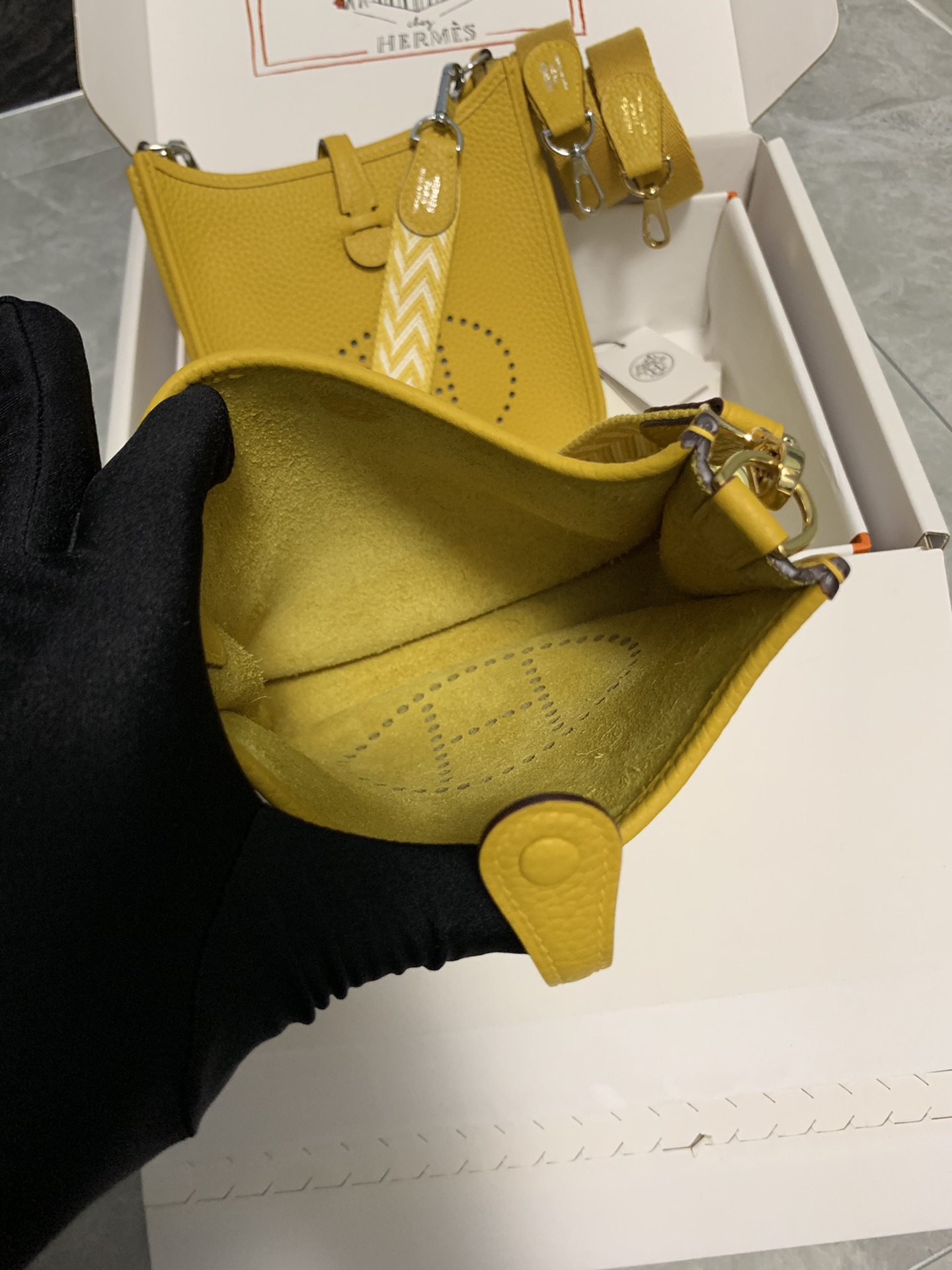 Replica Hermes Evelyne Mini Bag 17cm Original Togo Leather Yellow-1