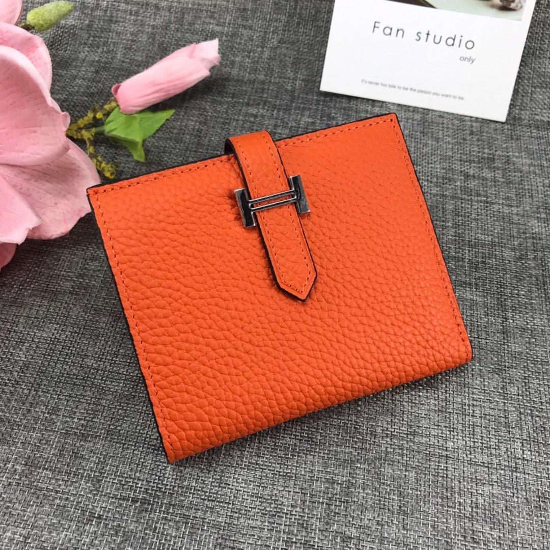 Best Price H5120 Hermes Bearn Short Wallet in Epsom Calfskin Orange