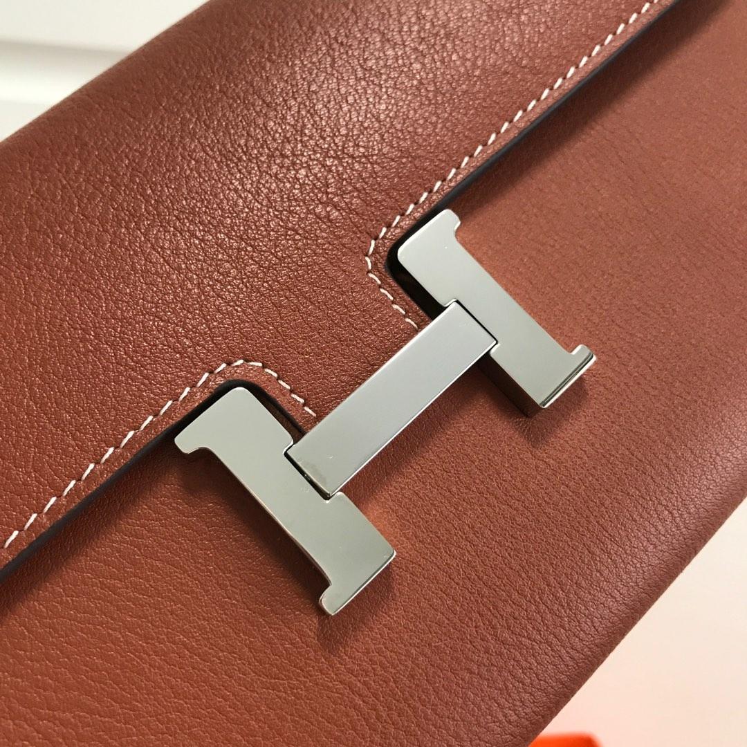 Top Replica HERMES Constance Long Wallet Gris Asphalt Epsom Coffee with Silver-Tone Metal