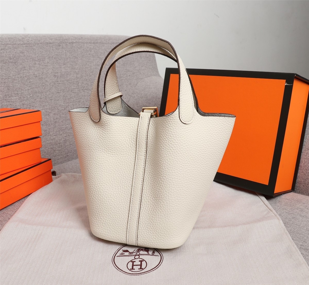 Replica Hermes Picotin Lock Bag 18cm and 22cm White with Gold Hardware