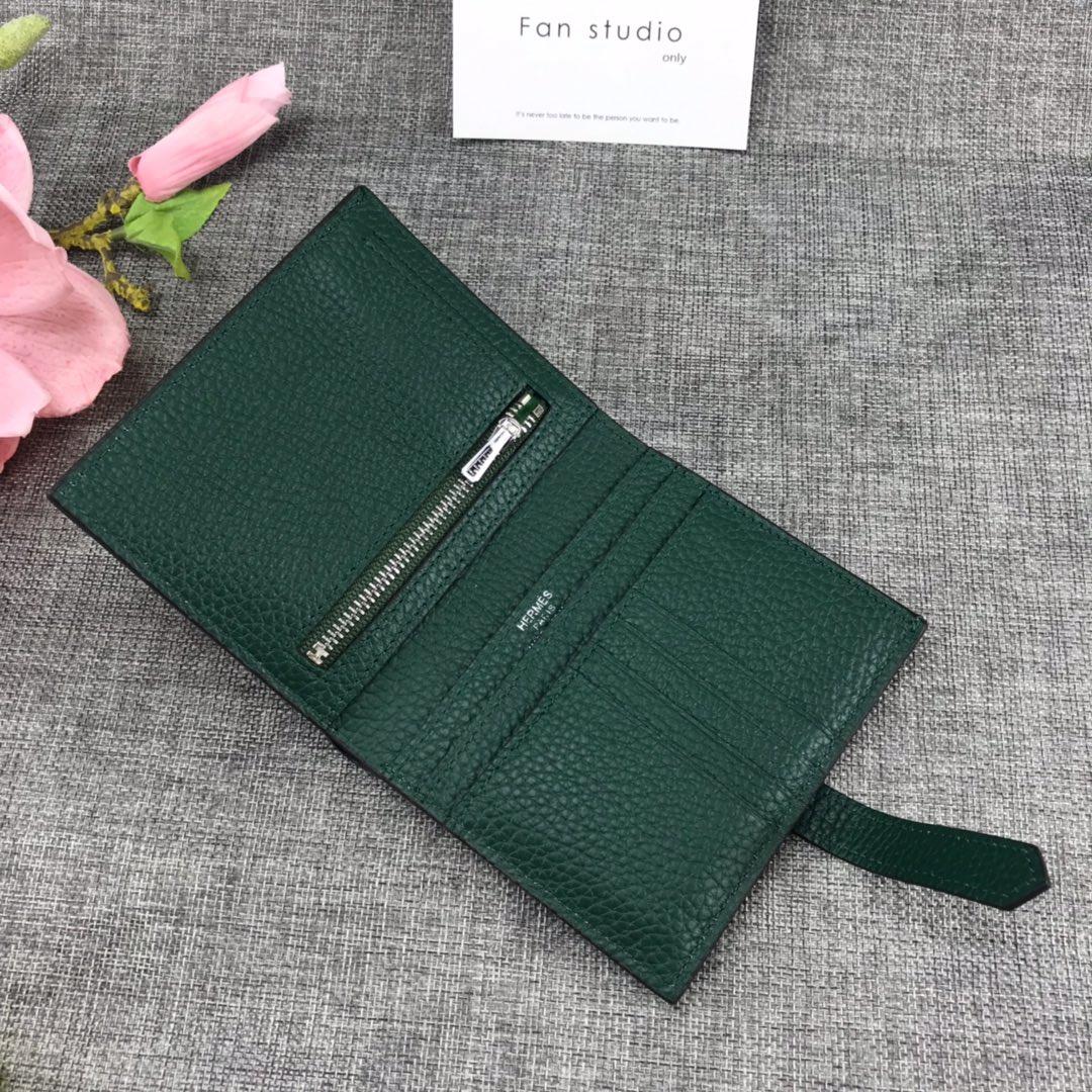 Best Price H5120 Hermes Bearn Short Wallet in Epsom Calfskin Green