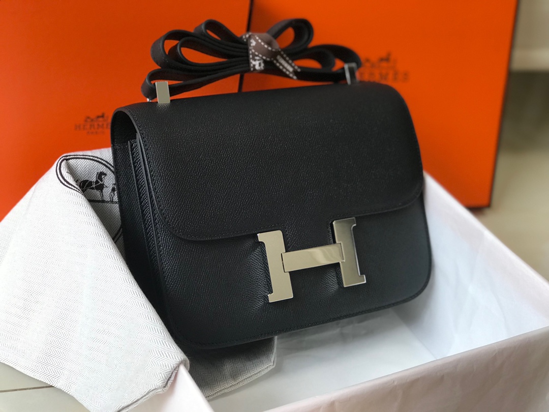 Replica Hermes Constance Bag Epsom Leather Black Wiht White Gold 19cm and 23cm