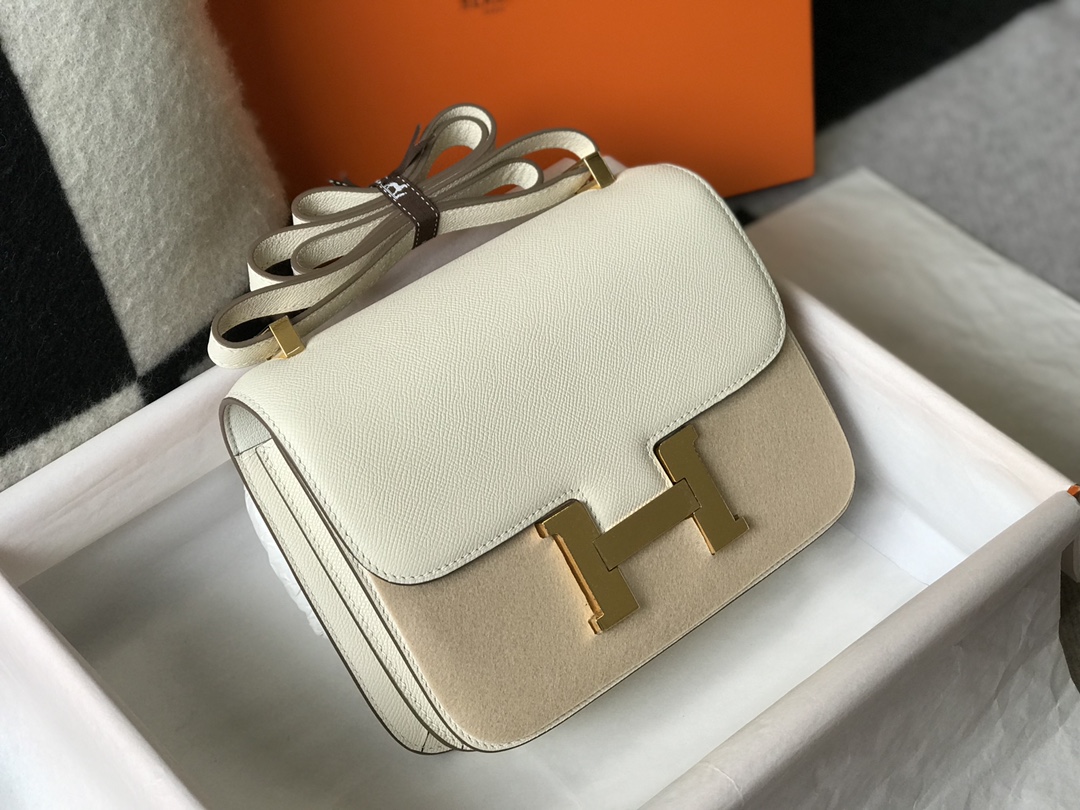 Replica Hermes Constance Bag Epsom Leather Beige Wiht Gold 19cm and 23cm