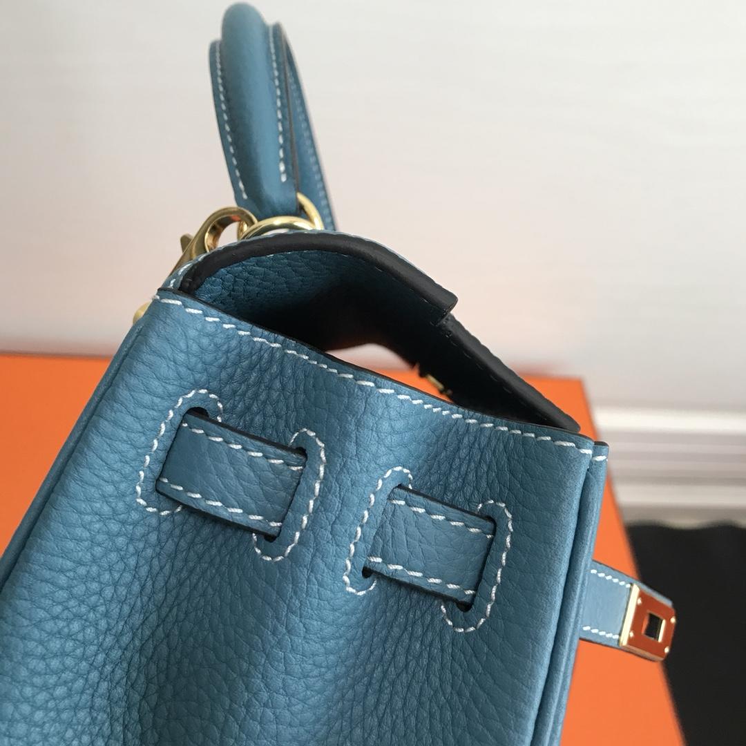 Hermes 25cm Kelly Bag Togo Leather Handbag Light Blue