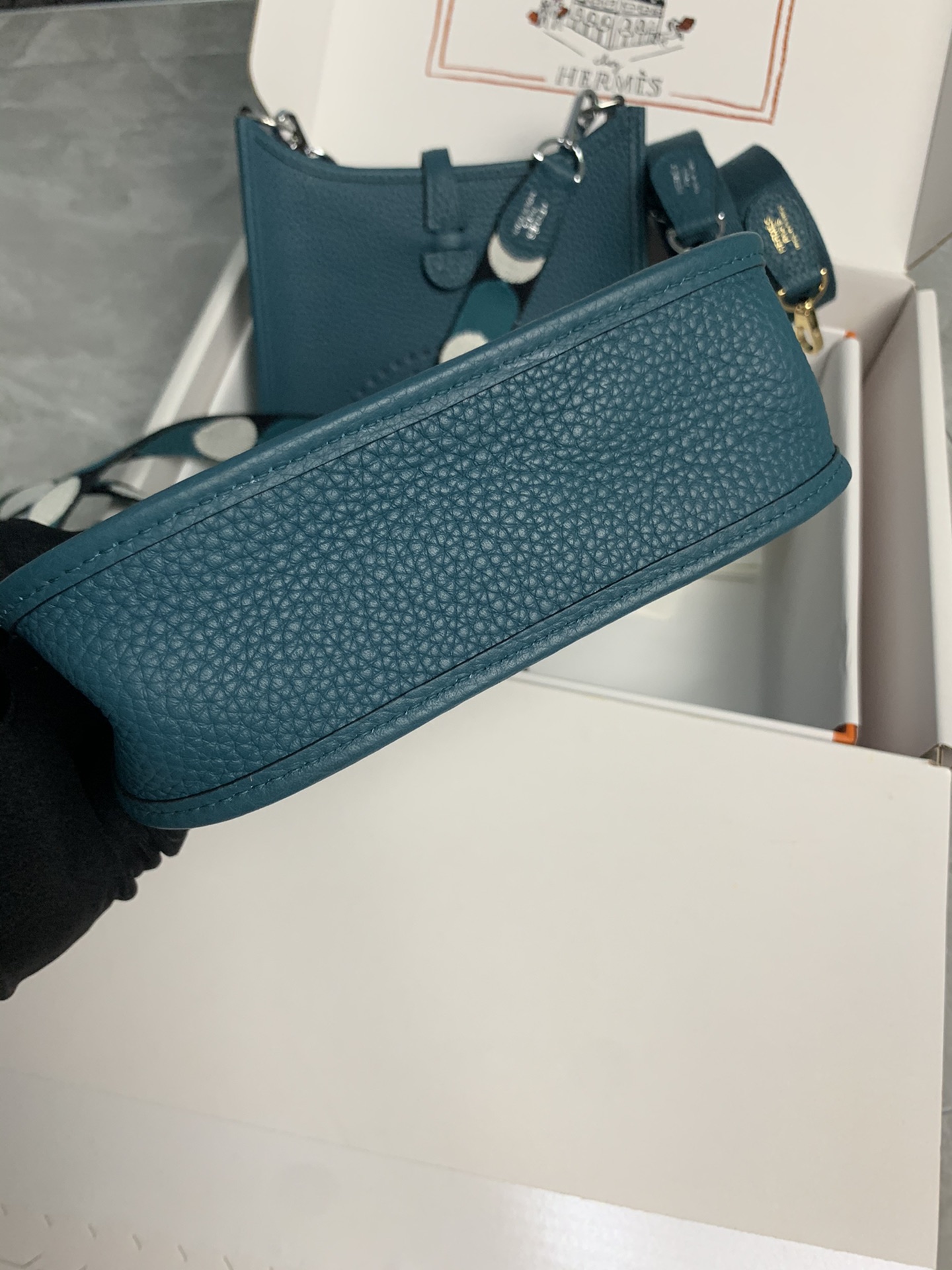 Replica Hermes Evelyne Mini Bag 17cm Original Togo Leather Blue-1