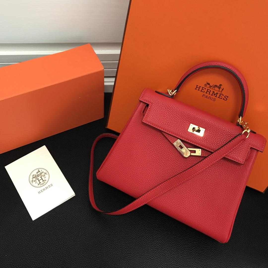 Hermes 25cm Kelly Bag Togo Leather Handbag Red