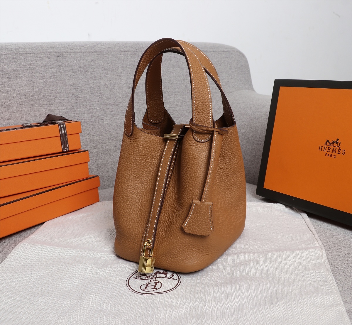 Replica Hermes Picotin Lock Bag 18cm and 22cm Coffee with Gold Hardware
