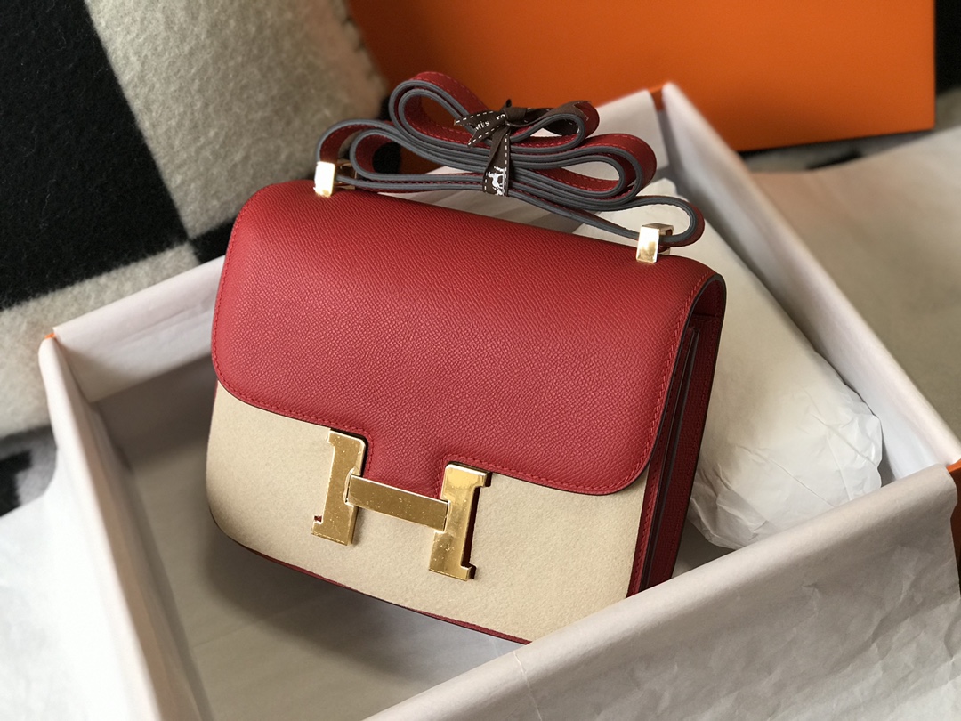 Replica Hermes Constance Bag Epsom Leather Red Wiht Gold 19cm and 23cm