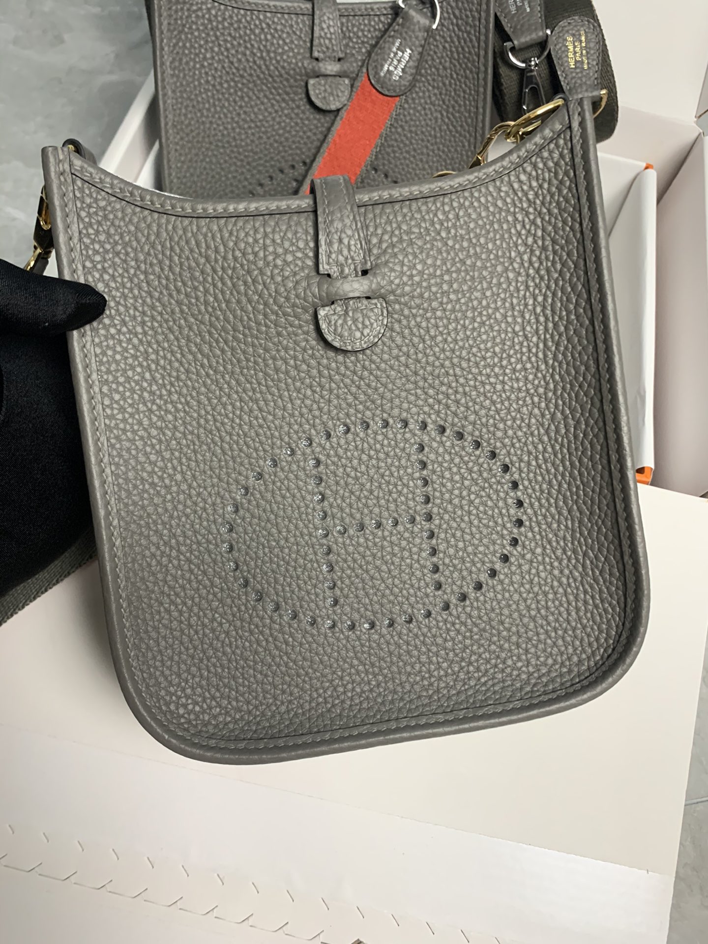 Replica Hermes Evelyne Mini Bag 17cm Original Togo Leather Grey