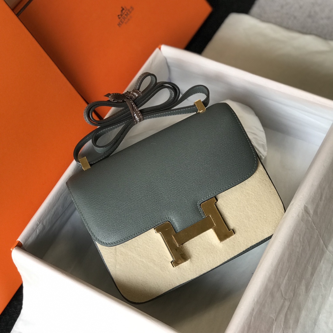 Replica Hermes Constance Bag Epsom Leather Almond Green Wiht Gold 19cm and 23cm