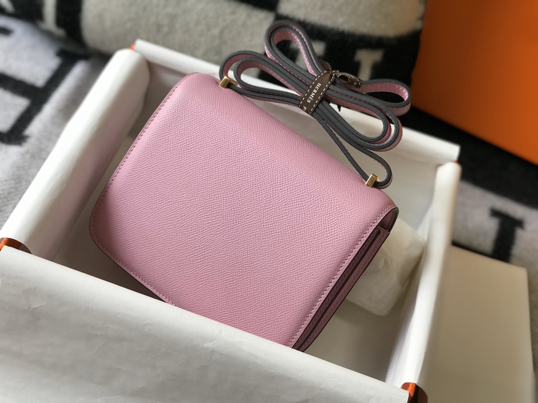 Replica Hermes Constance Bag Epsom Leather Pink Wiht Gold 19cm and 23cm