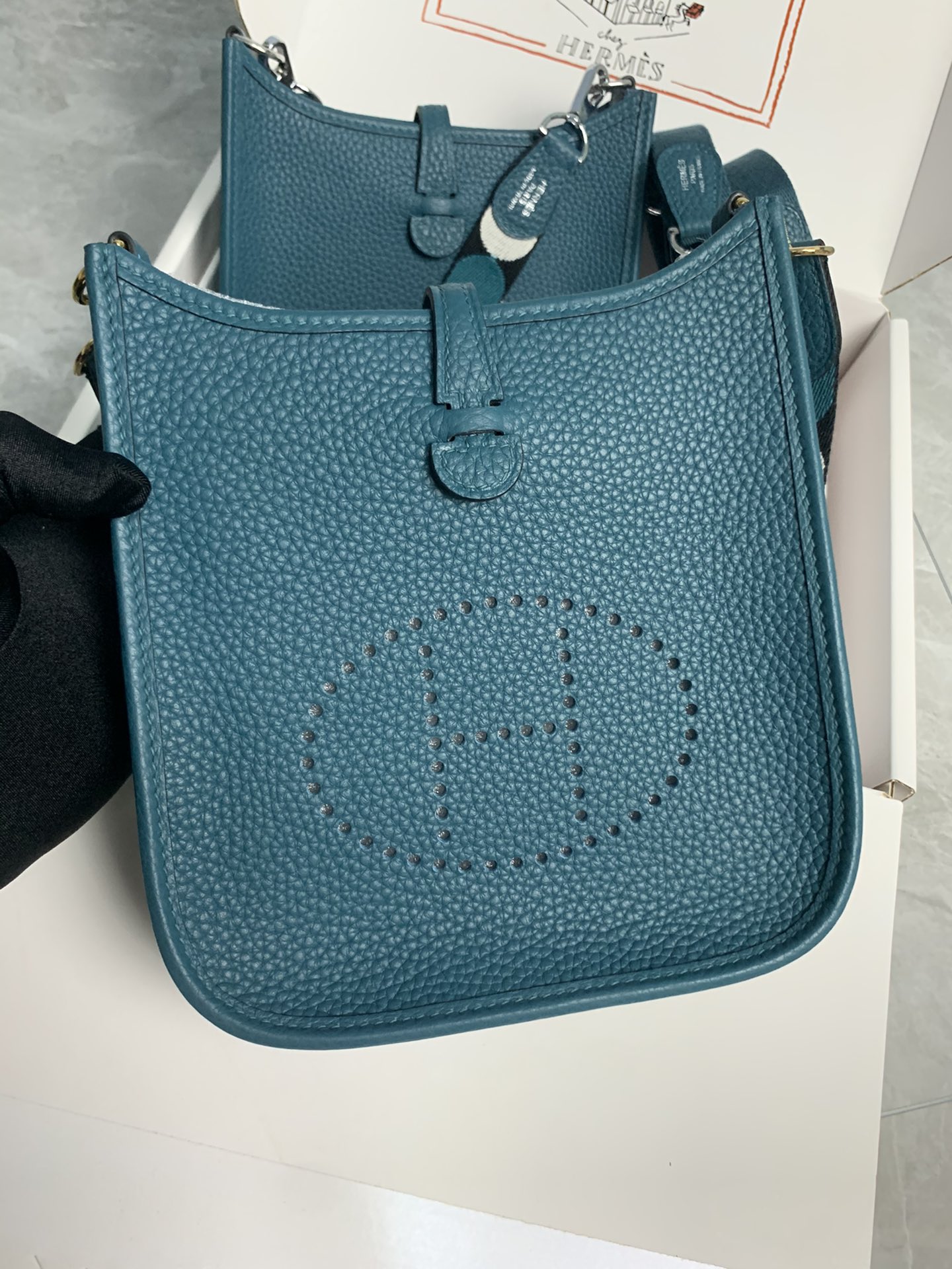 Replica Hermes Evelyne Mini Bag 17cm Original Togo Leather Blue-1