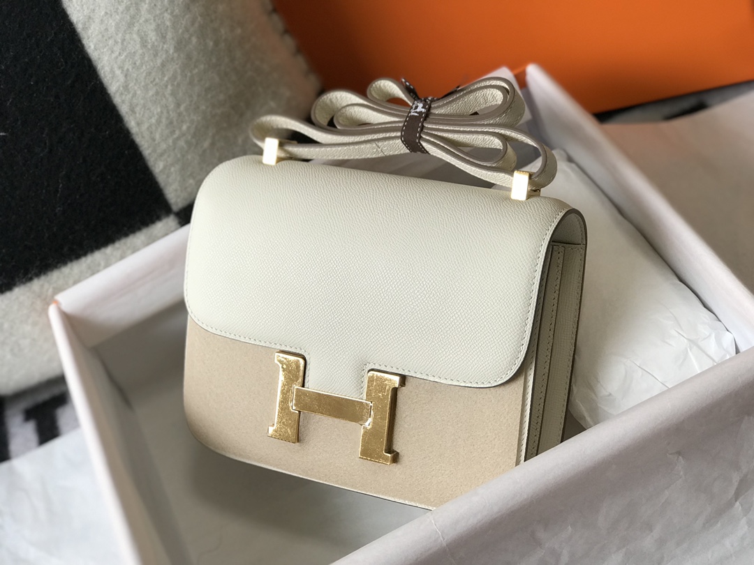 Replica Hermes Constance Bag Epsom Leather Beige Wiht Gold 19cm and 23cm