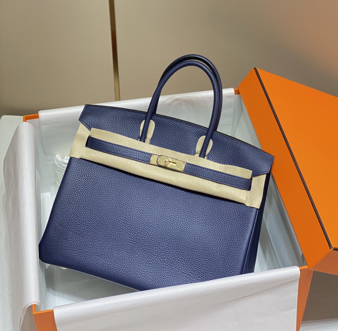 Hermes Birkin 30CM 35CM Togo Leather Milkshake Deep Blue With Gold