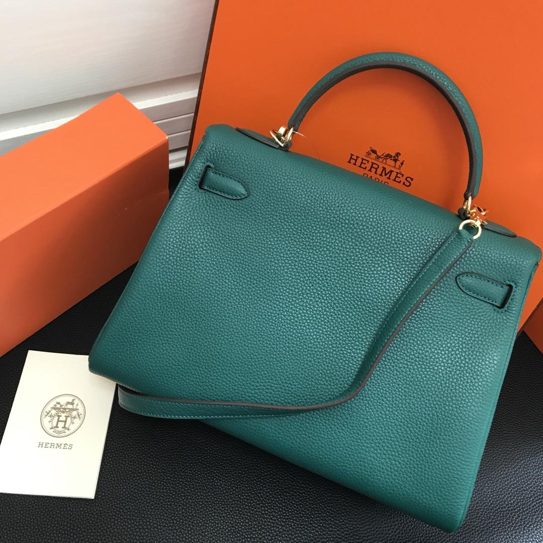 Hermes 25cm Kelly Bag Togo Leather Handbag Aqua Green
