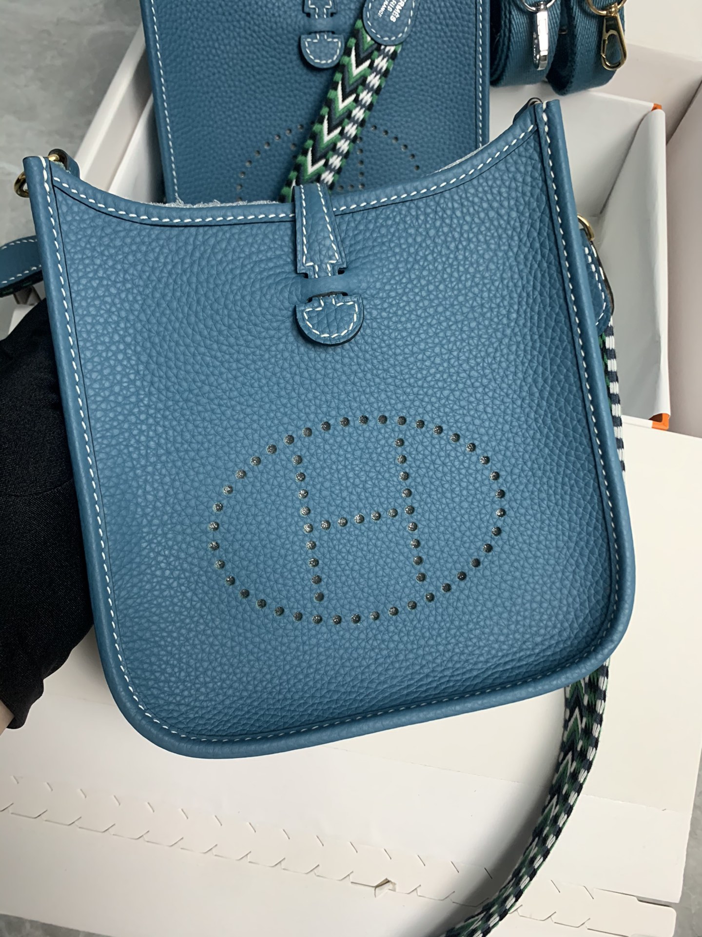 Replica Hermes Evelyne Mini Bag 17cm Original Togo Leather Light Blue