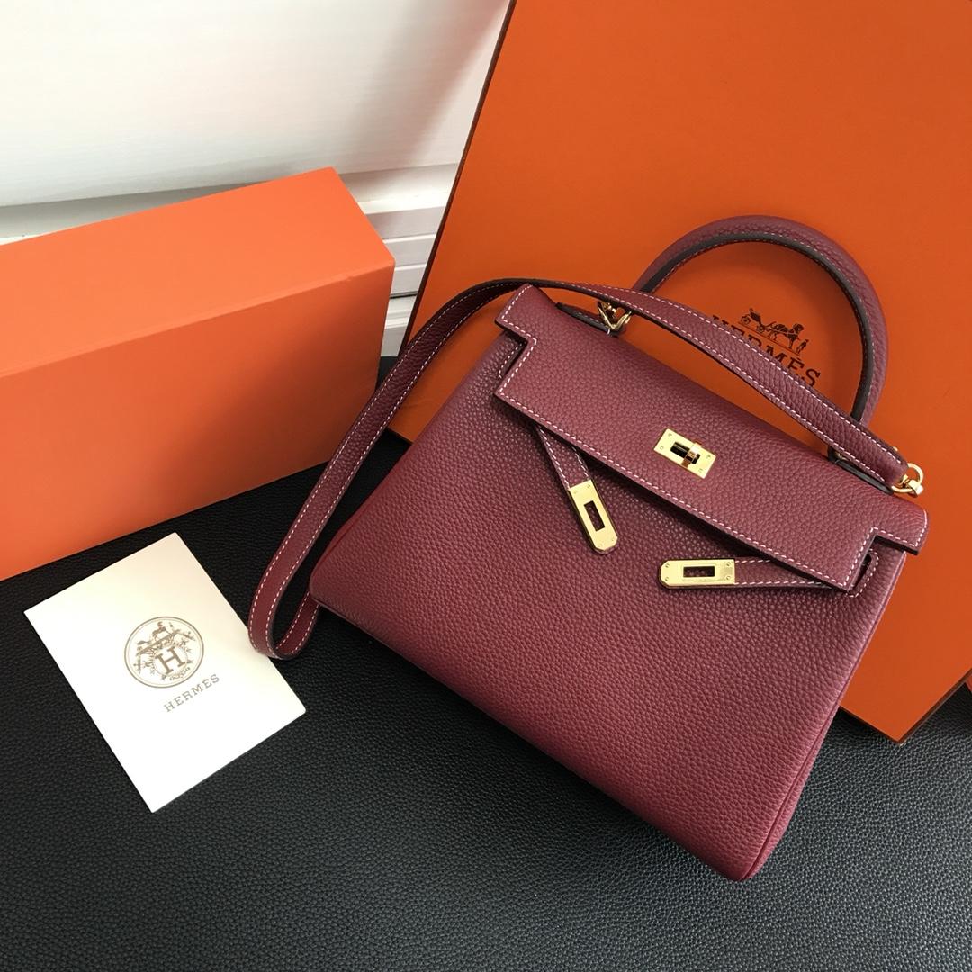 Hermes 25cm Kelly Bag Togo Leather Handbag Dark Red