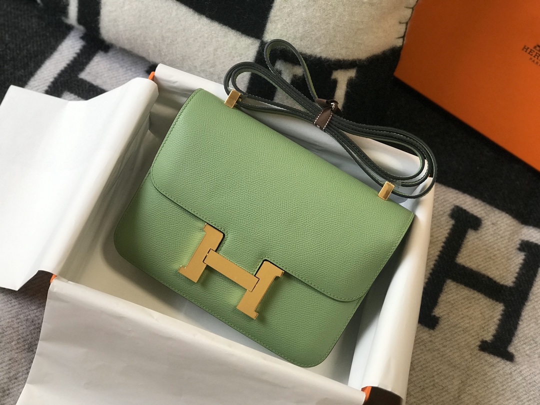Replica Hermes Constance Bag Epsom Leather Avocado Green Wiht Gold 19cm and 23cm