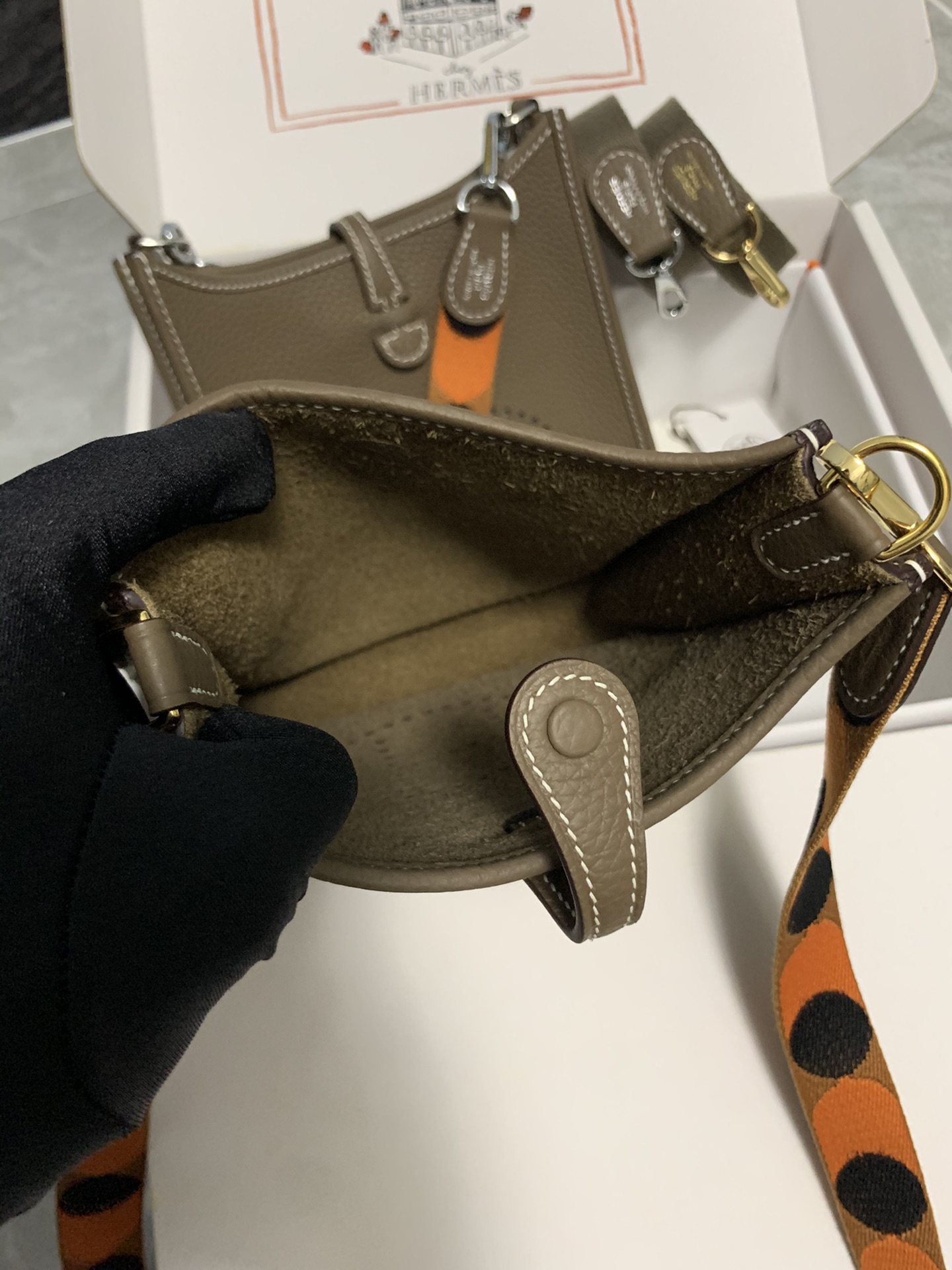 Replica Hermes Evelyne Mini Bag 17cm Original Togo Leather Dark Gray-1