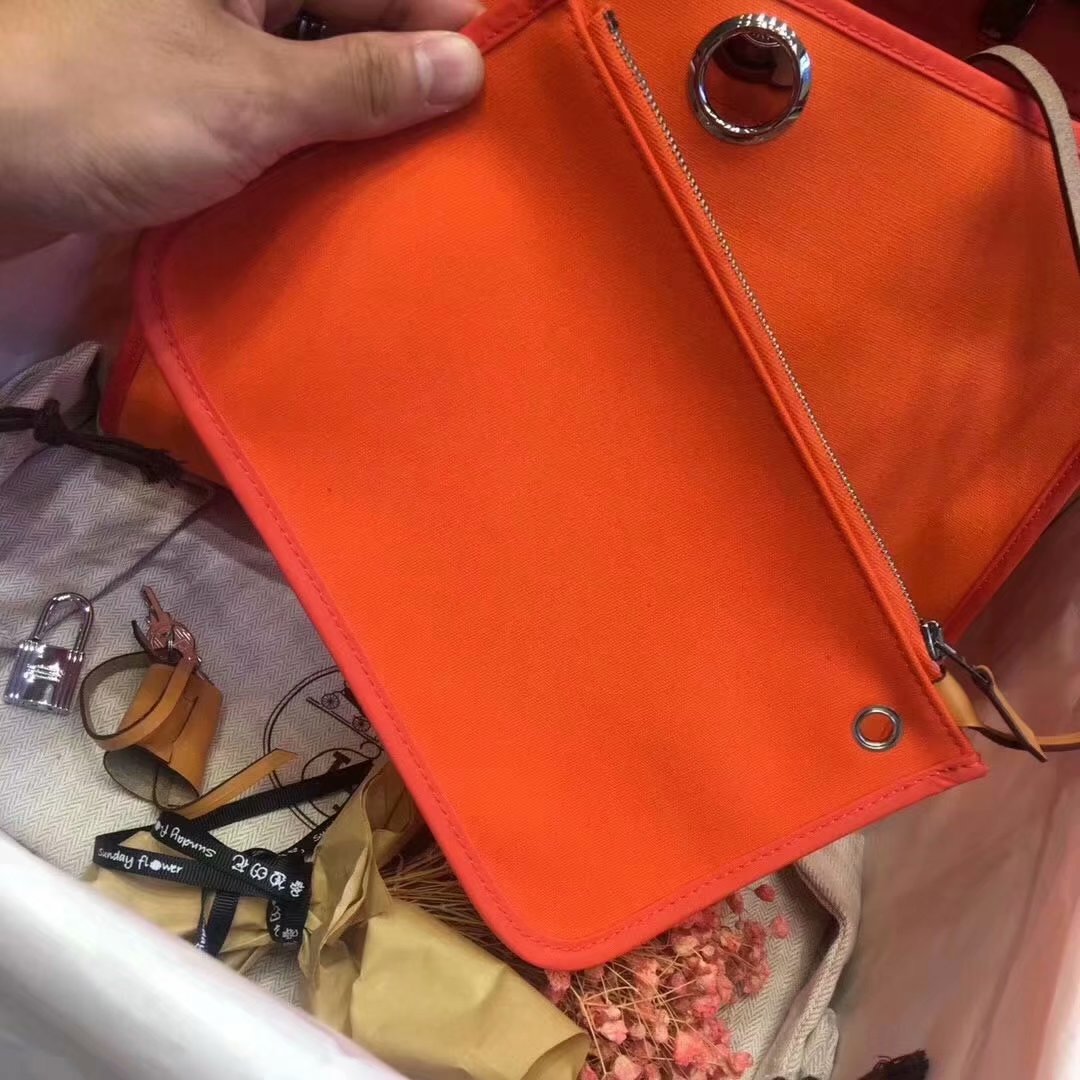 Top Replica Hermes Herbag 31cm Burgundy Canvas Bag Orange and Coffee