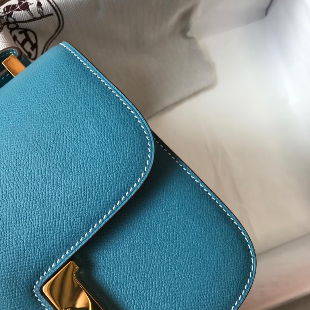 Original Copy Hermes Constance Shoulder Bag Light Blue With Gold 23cm and 18cm