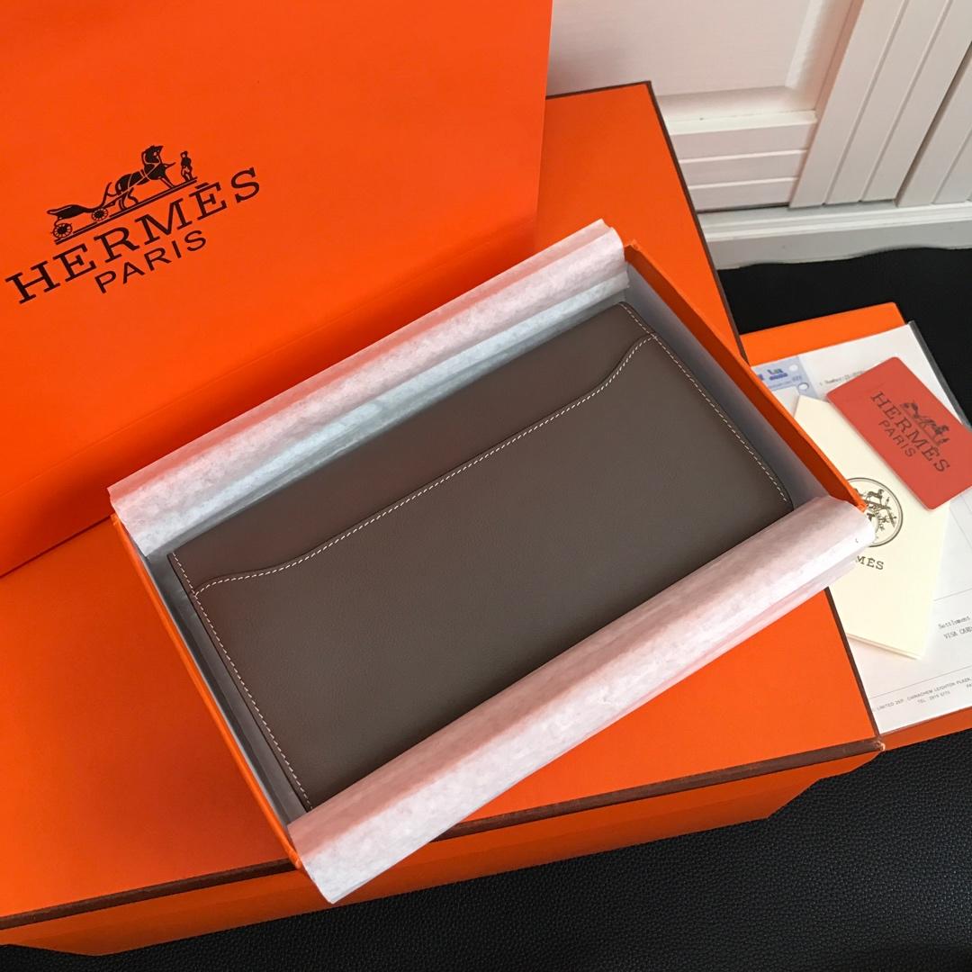 Top Replica HERMES Constance Long Wallet Gris Asphalt Epsom Grey with Silver-Tone Metal