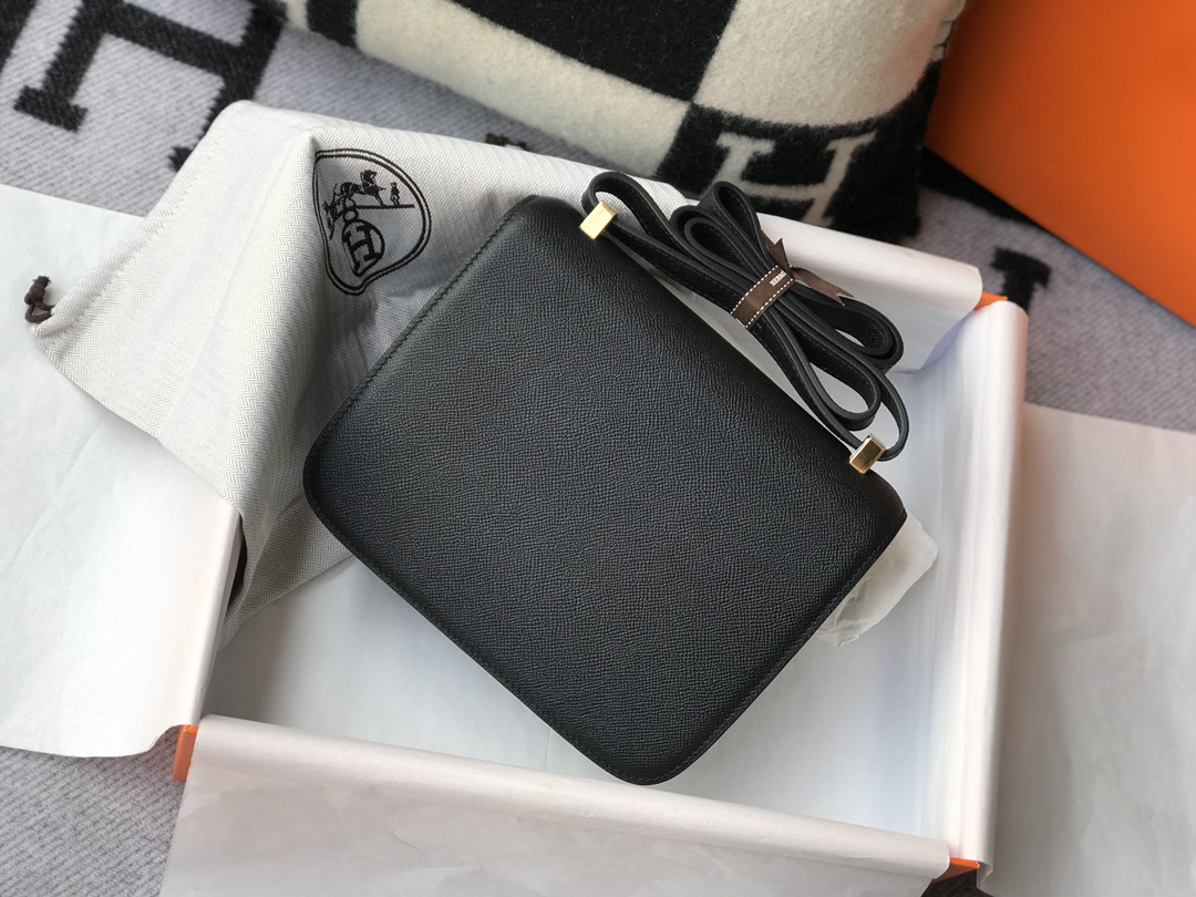Replica Hermes Constance Bag Epsom Leather Black Wiht Gold 19cm and 23cm