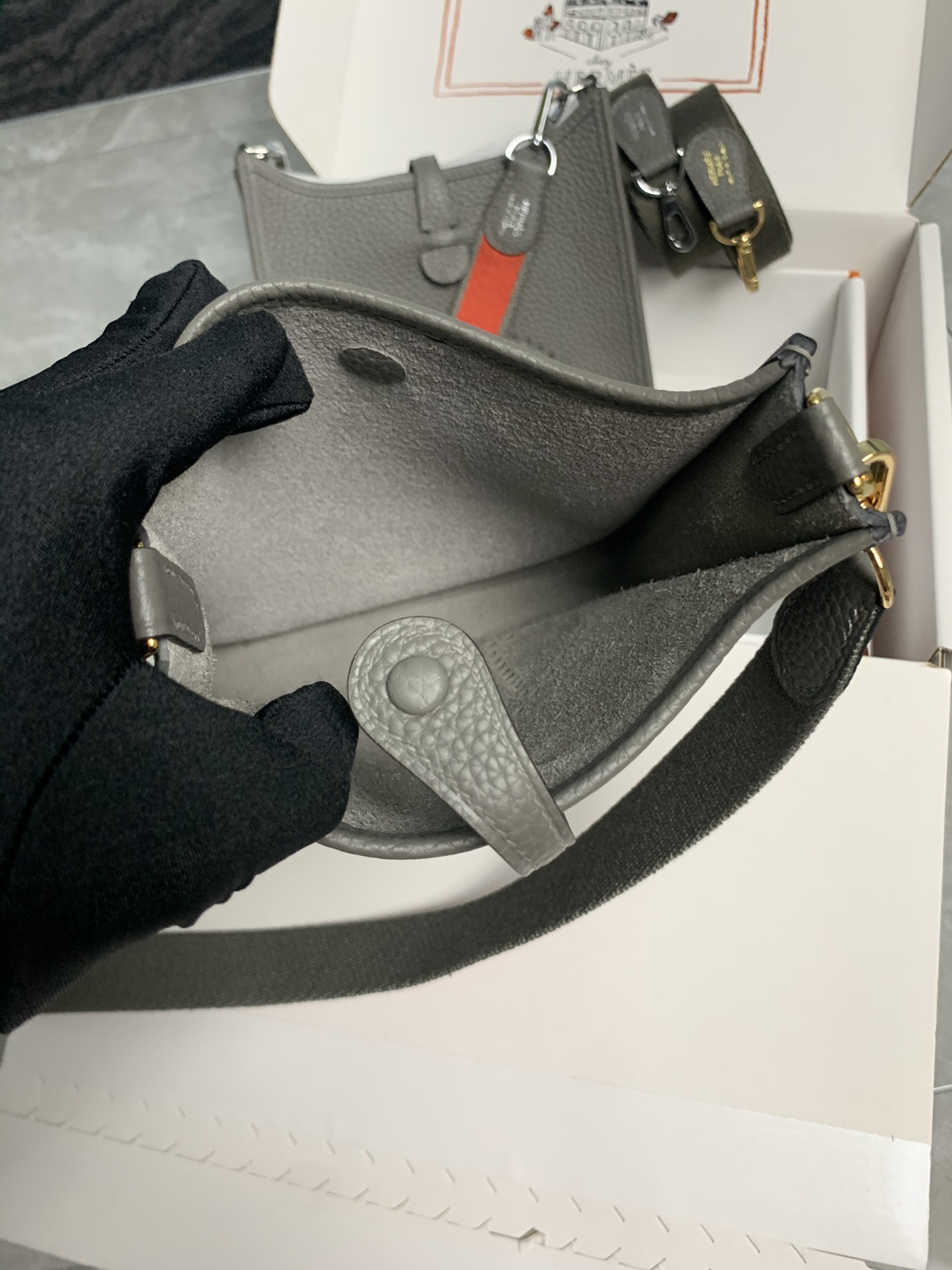 Replica Hermes Evelyne Mini Bag 17cm Original Togo Leather Grey