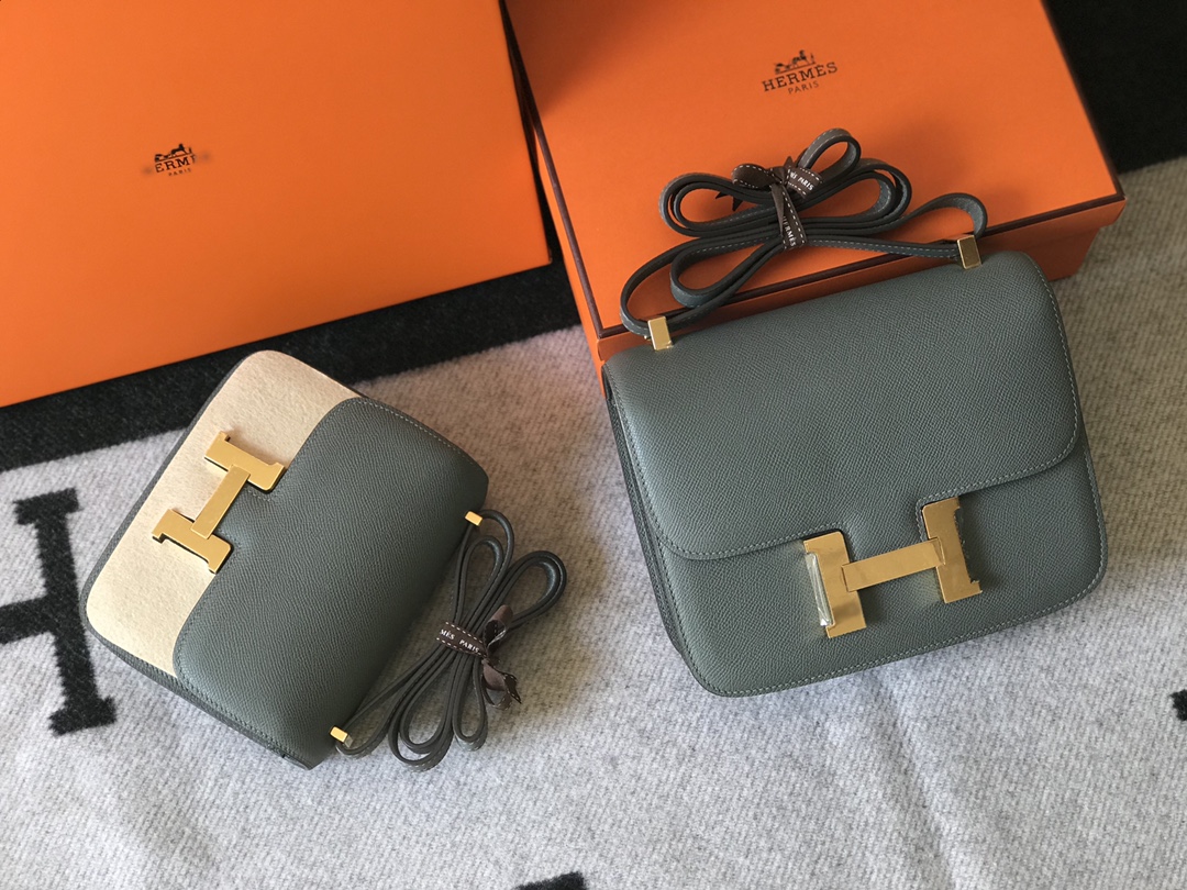 Replica Hermes Constance Bag Epsom Leather Almond Green Wiht Gold 19cm and 23cm