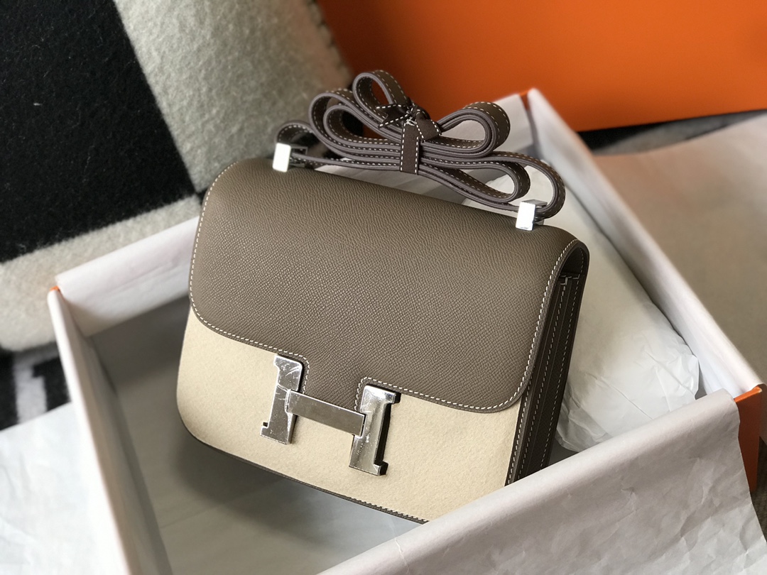 Replica Hermes Constance Bag Epsom Leather Gray Wiht White Gold 19cm and 23cm